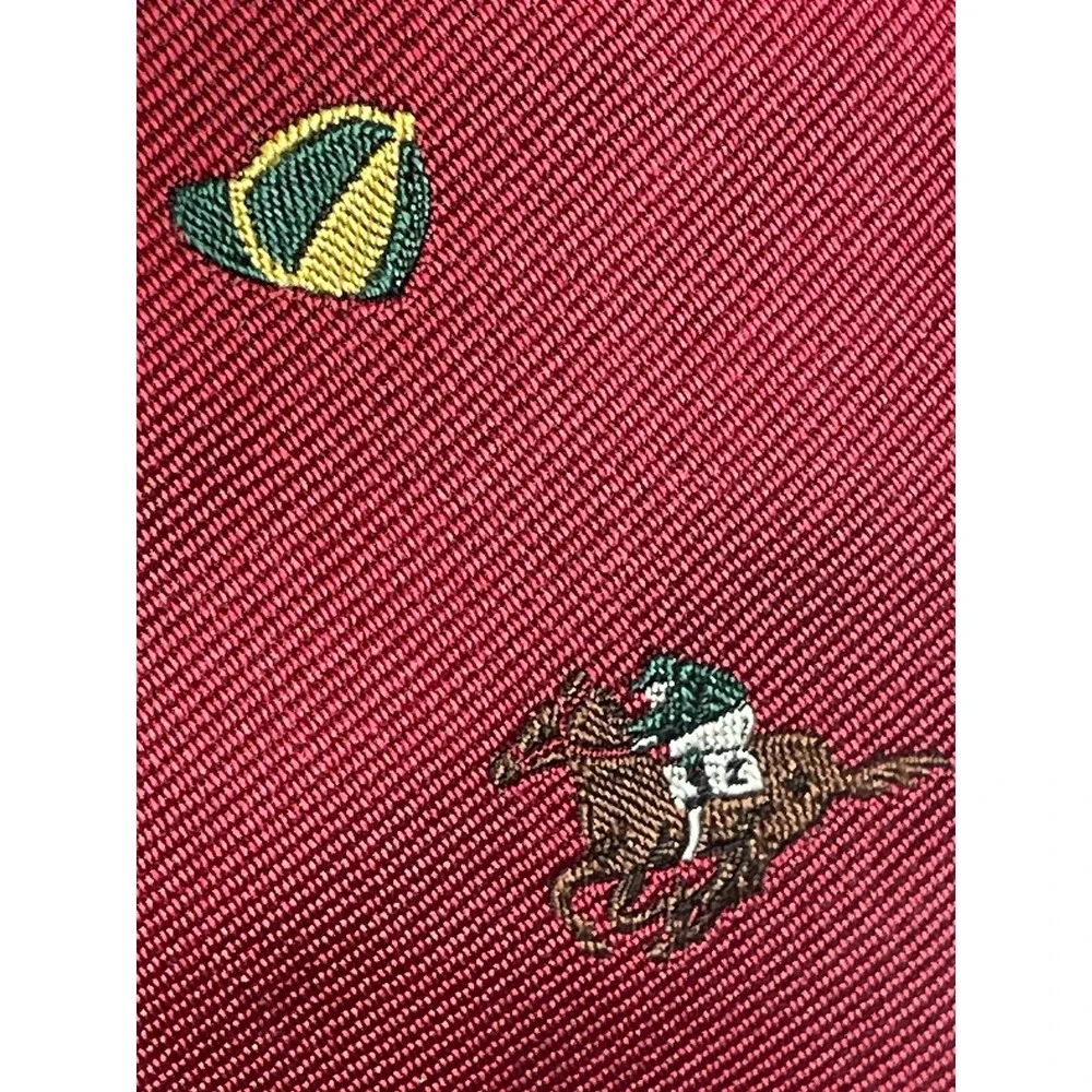 VTG Polo Ralph Lauren Jockey Tie Horse Equestrian Red Seta Silk Italian Necktie